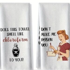 3/$30 2 Piece Set Humorous Kitchen Towels with Retro Design